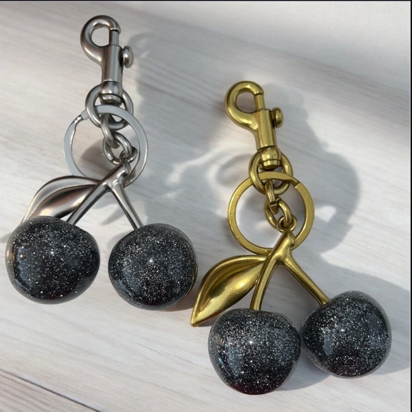 Accessories - Glistening Cherry 🍒 Bag Charms Silver or Brass Choose 1. Gunmetal Color Glitter